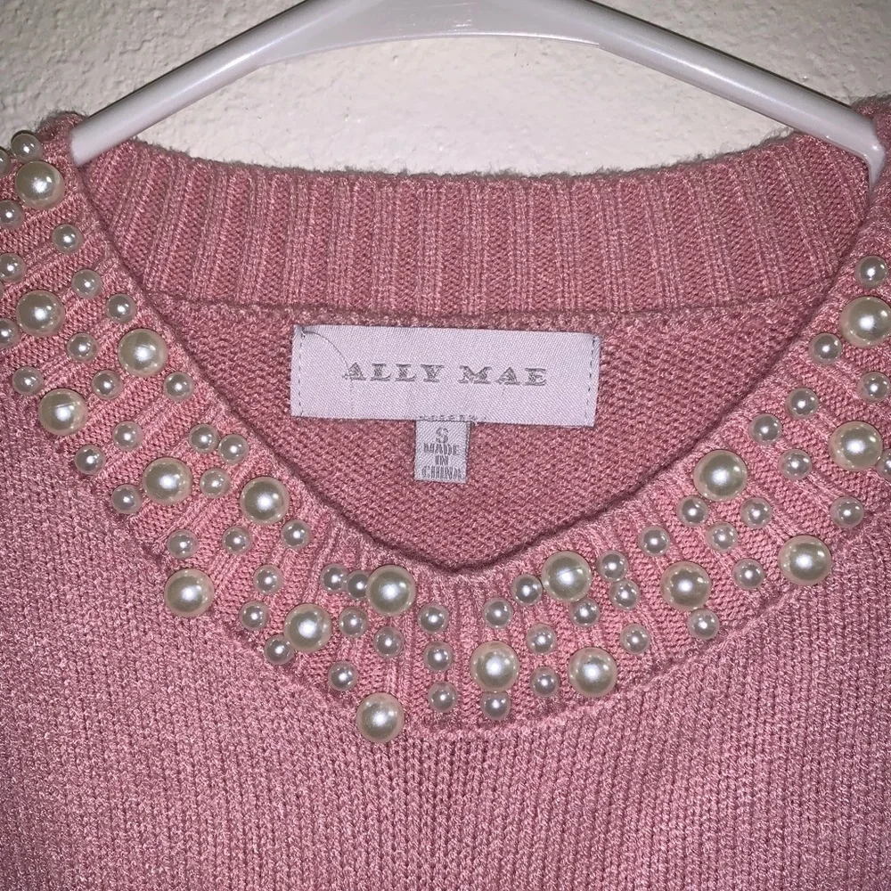 Ally Mae pearls pink Knit woman’s long sleeve sweater - Picture 6 of 10
